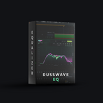 RussWave EQ-plugin vist i en åpen boksmockup, viser grensesnittet for RussWave EQ digital lydbehandlingsplugin
