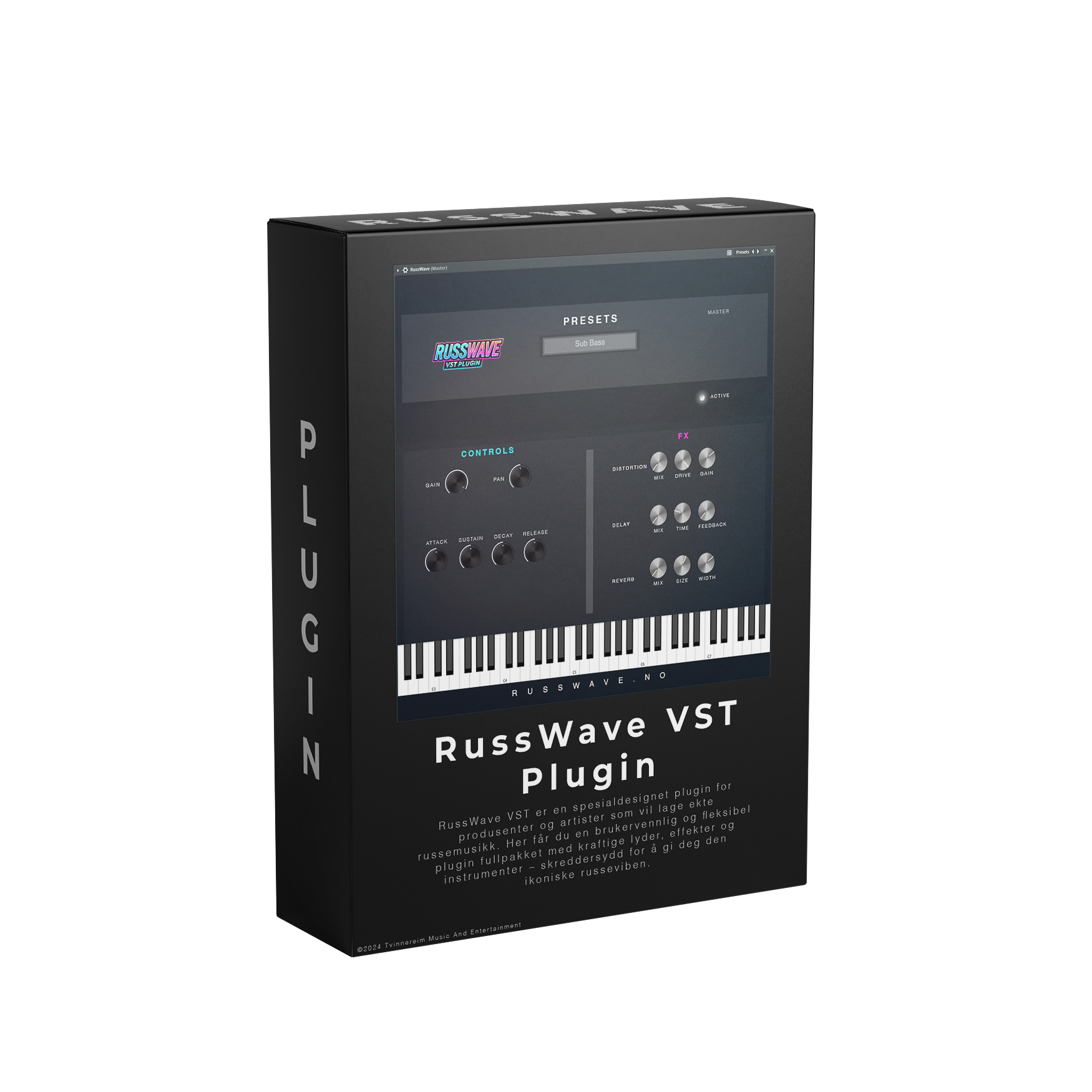 RussWave VST-plugin uten bakgrunn, med grensesnitt og kontrollknapper for lydbehandling og effekter.